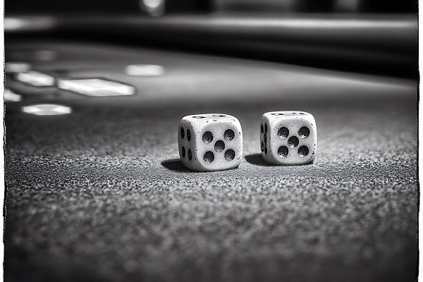 Dos dados marcando 5 cada uno en el juego de Craps