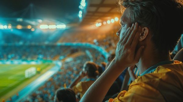 Hombre viendo el fútbol preocupado representando la importancia de un partido