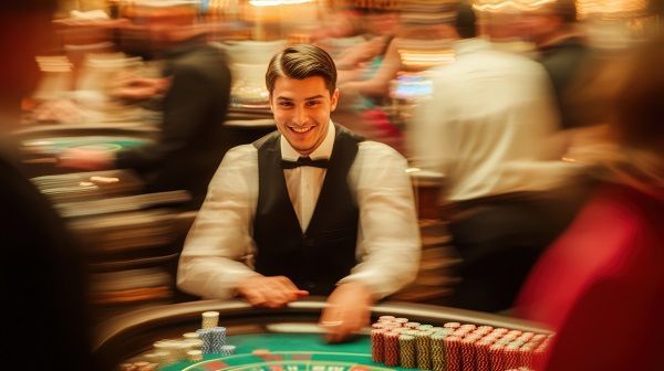 Hombre jugando a la ruleta en el casino