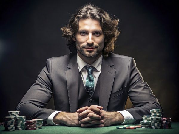 Hombre delante de una mesa de póker con fichas a su lado representando el bankroll